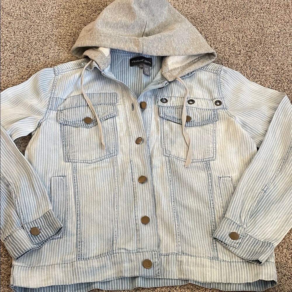 Michael stars pinstripe hooded button down XS